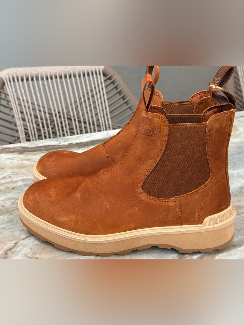 Women’s SOREL Hi-Line Chelsea brown leather platform boots- Size 8.5 - Picture 2 of 10